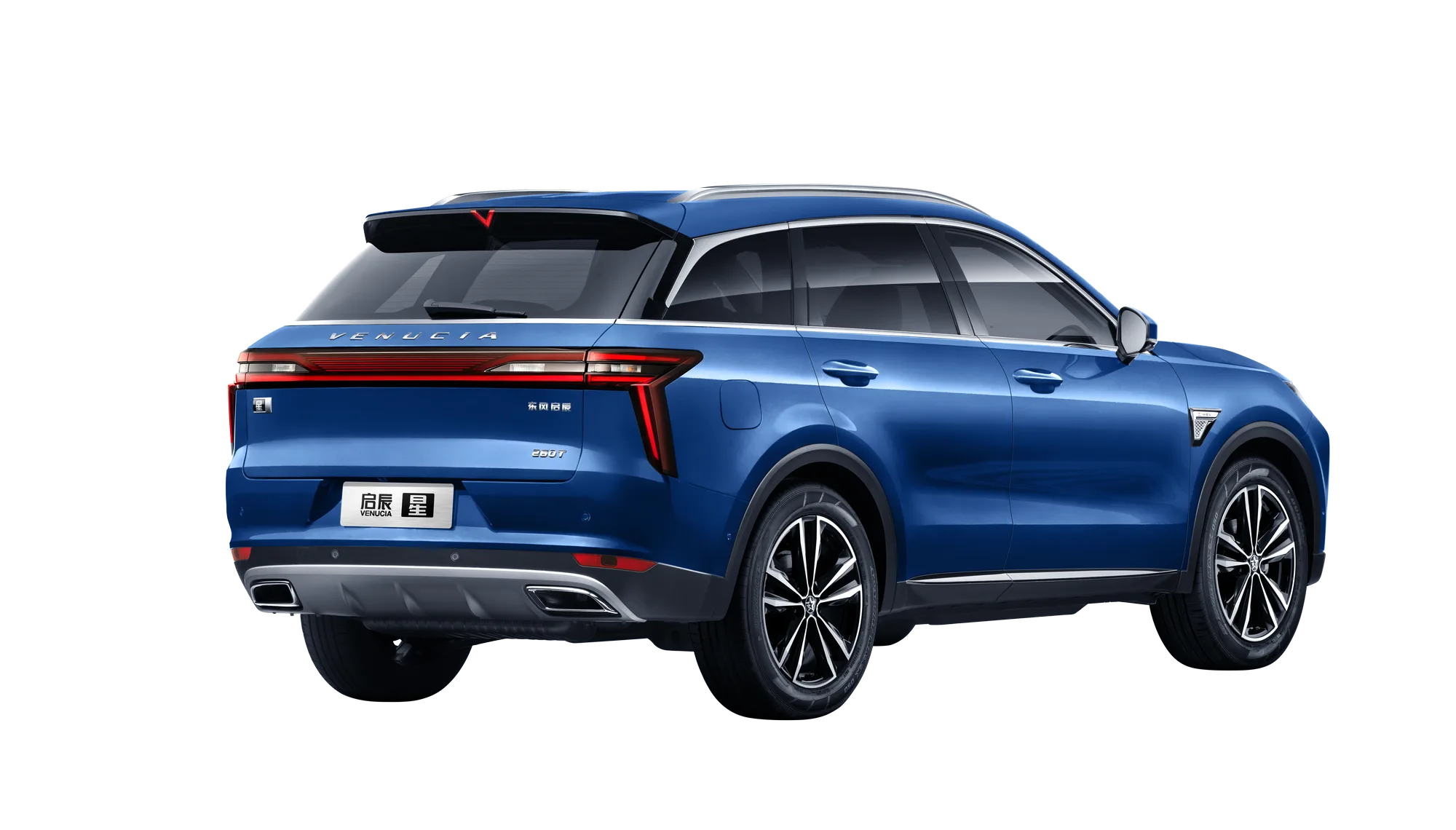 Venucia Star in Aurora Blue, rear three-quarter view